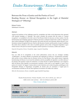 Between the Prose of Justice and the Poetics of Love? Reading Ricœur on Mutual Recognition in the Light of Harmful Strategies of “Othering”