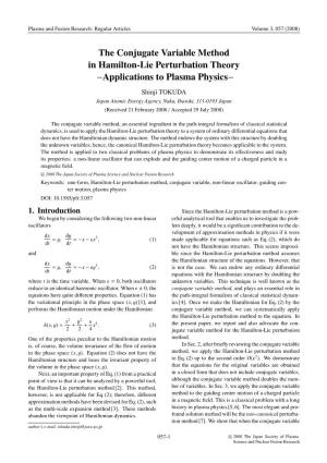 The Conjugate Variable Method in Hamilton-Lie Perturbation Theory −Applications to Plasma Physics−