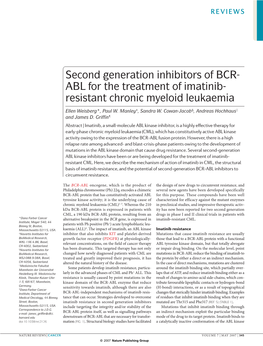 Second Generation Inhibitors of BCR- ABL for the Treatment of Imatinib- Resistant Chronic Myeloid Leukaemia