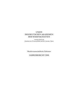 Union Der Deutschen Akademien Der Wissenschaften Jahresbericht 2008