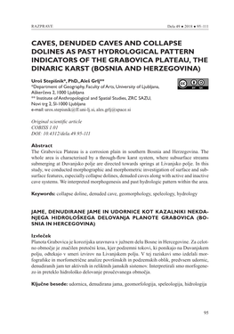 Caves, Denuded Caves and Collapse Dolines As Past Hydrological Pattern Indicators of the Grabovica Plateau, the Dinaric Karst (Bosnia and Herzegovina)