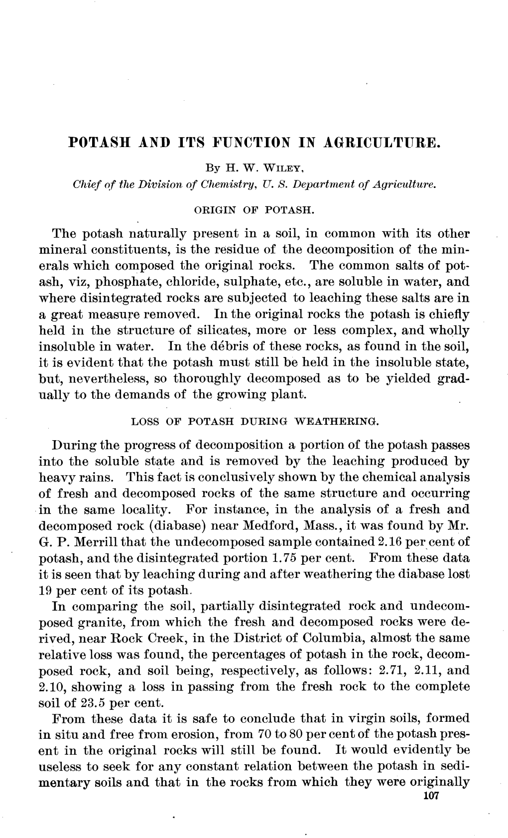 Potash and Its Function in Agriculture