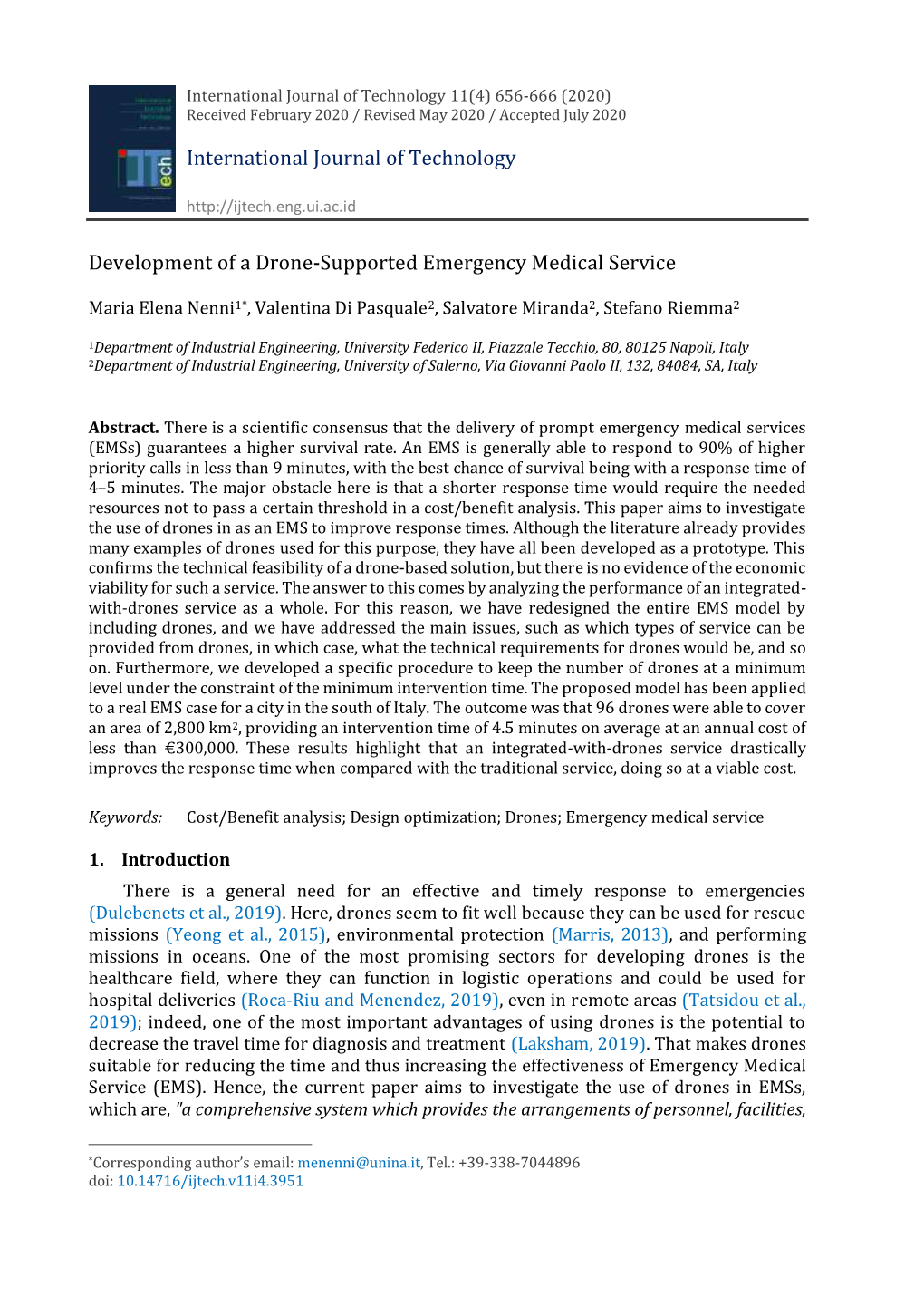 Development of a Drone-Supported Emergency Medical Service