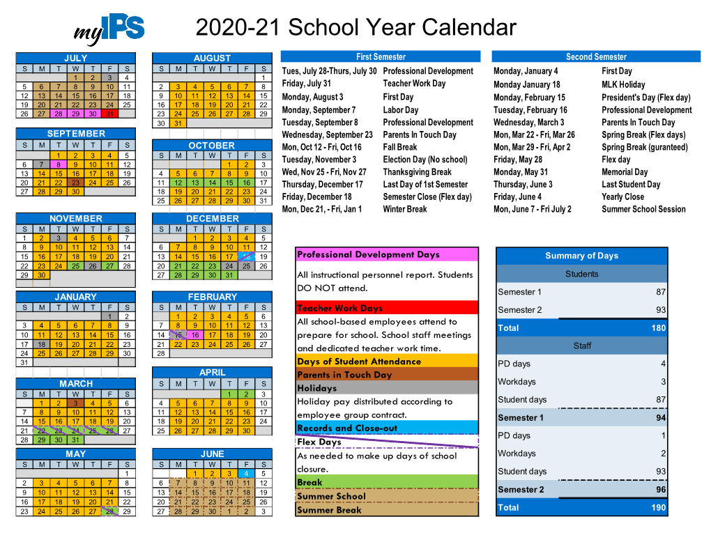 2020-21 School Year Calendar