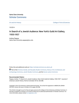 In Search of a Jewish Audience: New York’S Guild Art Gallery, 1935-1937