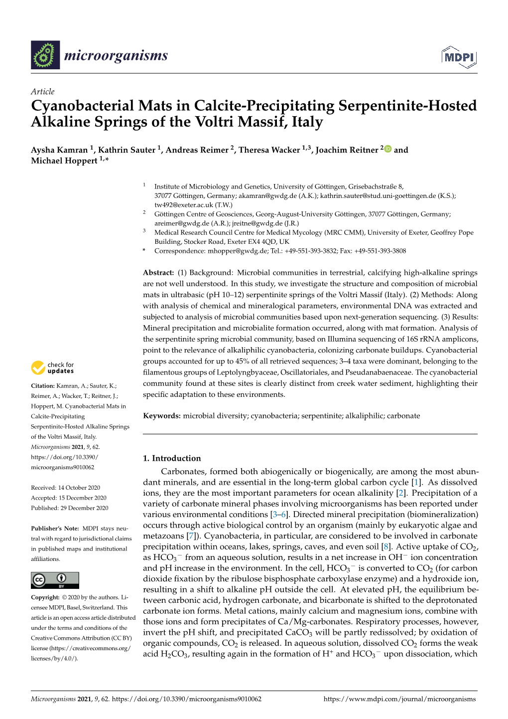 Cyanobacterial Mats in Calcite-Precipitating Serpentinite-Hosted Alkaline Springs of the Voltri Massif, Italy