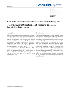 The International Classification of Headache Disorders, 3Rd Edition (Beta Version)
