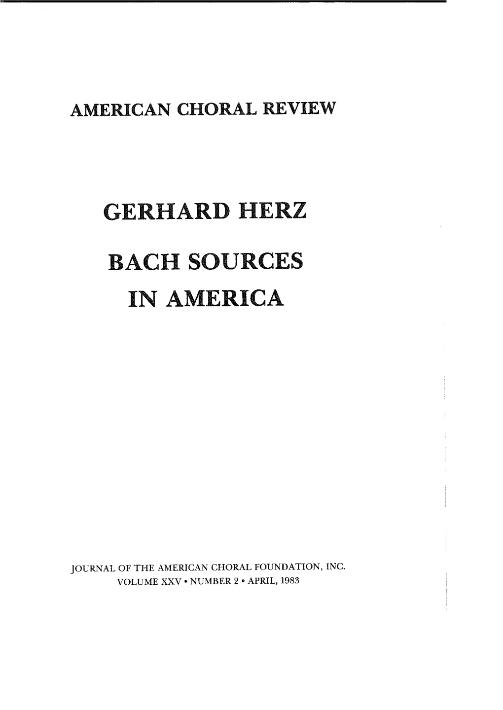 Gerhard Herz Bach Sources in America