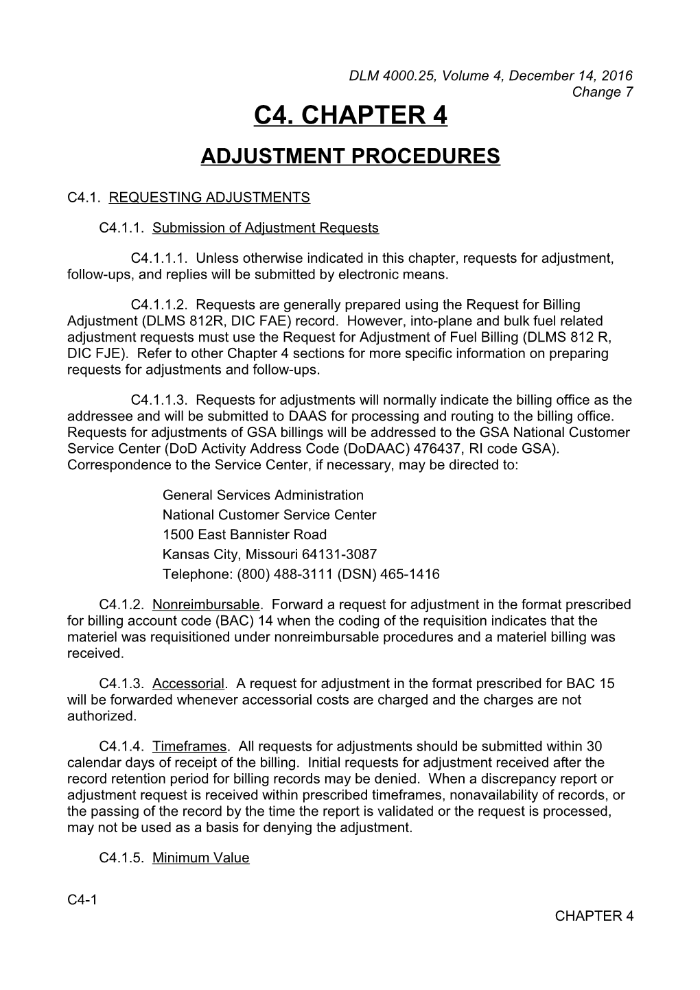 Chapter 4 - Adjustment Procedures