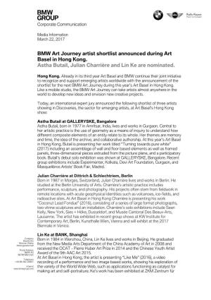 BMW Art Journey Artist Shortlist Announced During Art Basel in Hong Kong