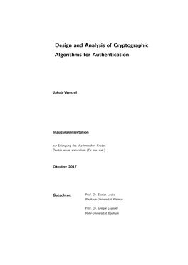 Design and Analysis of Cryptographic Algorithms for Authentication