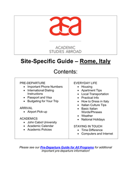 Site-Specific Guide – Rome, Italy