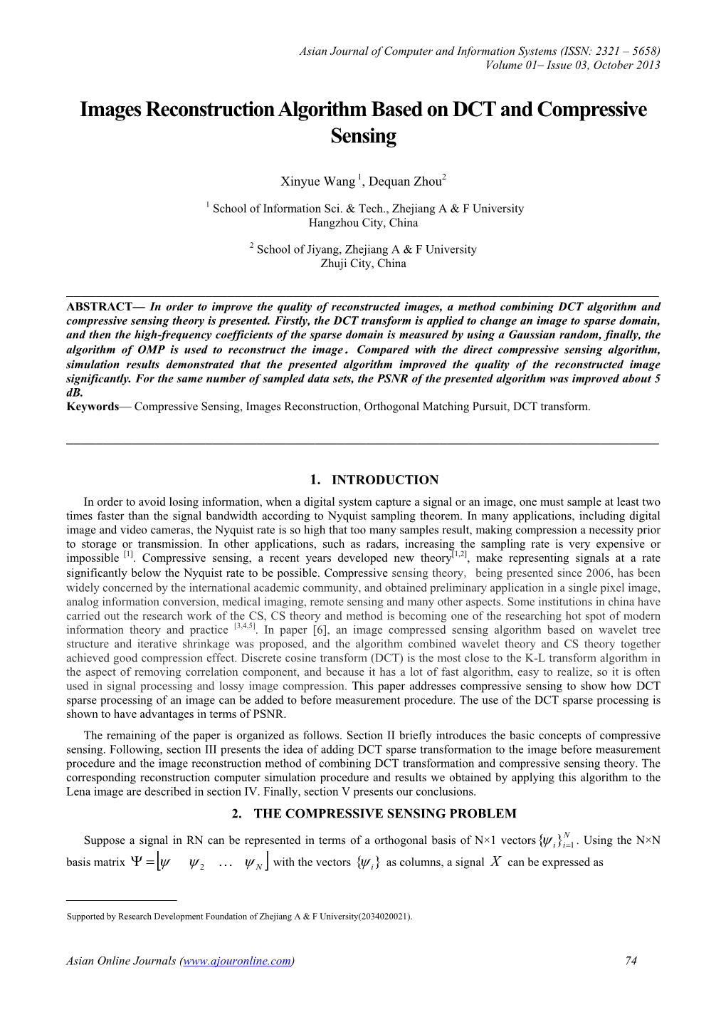 Images Reconstruction Algorithm Based on DCT and Compressive Sensing