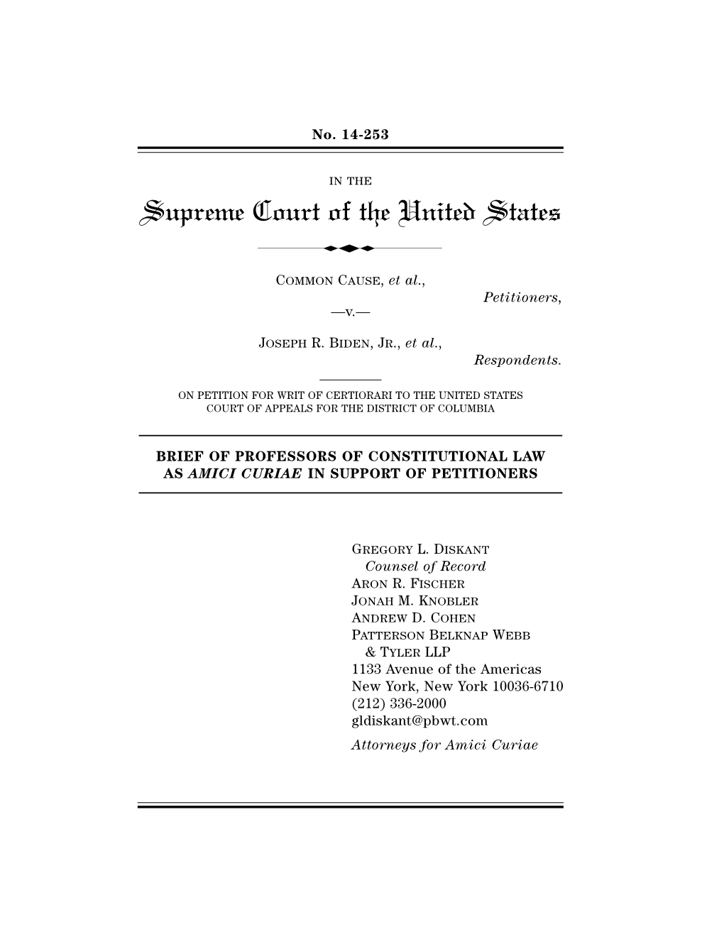 Amicus Brief of Constitutional Law Professors in Support of Common