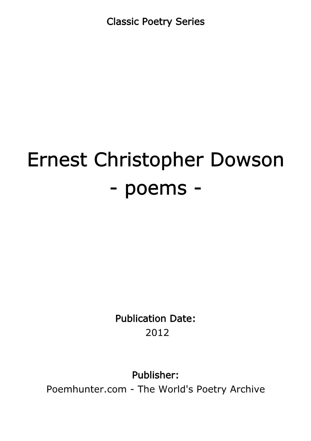 Ernest Christopher Dowson - Poems