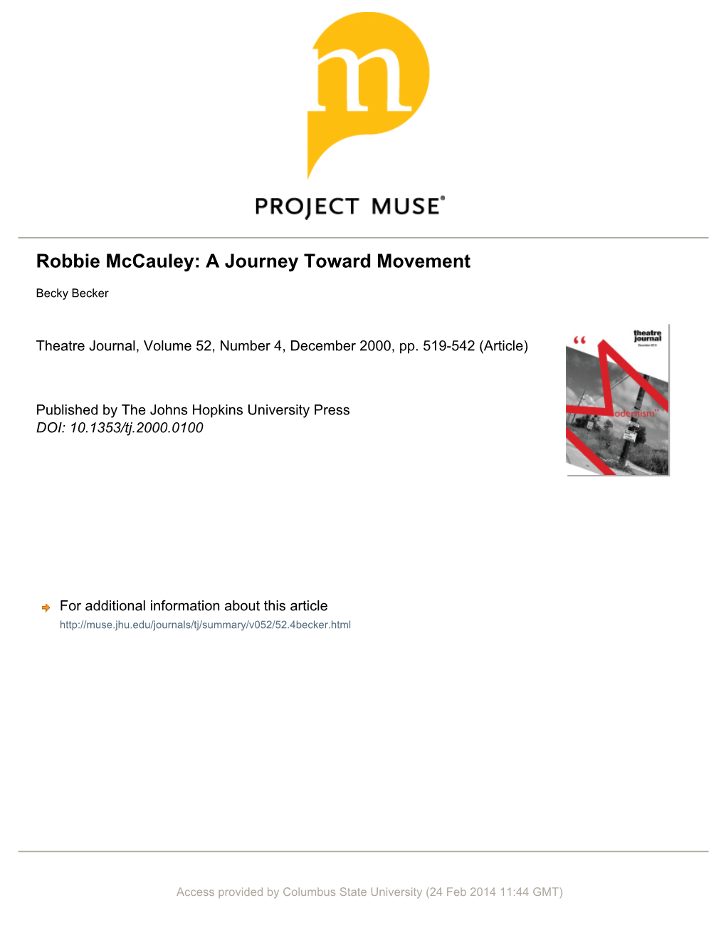 Robbie Mccauley: a Journey Toward Movement