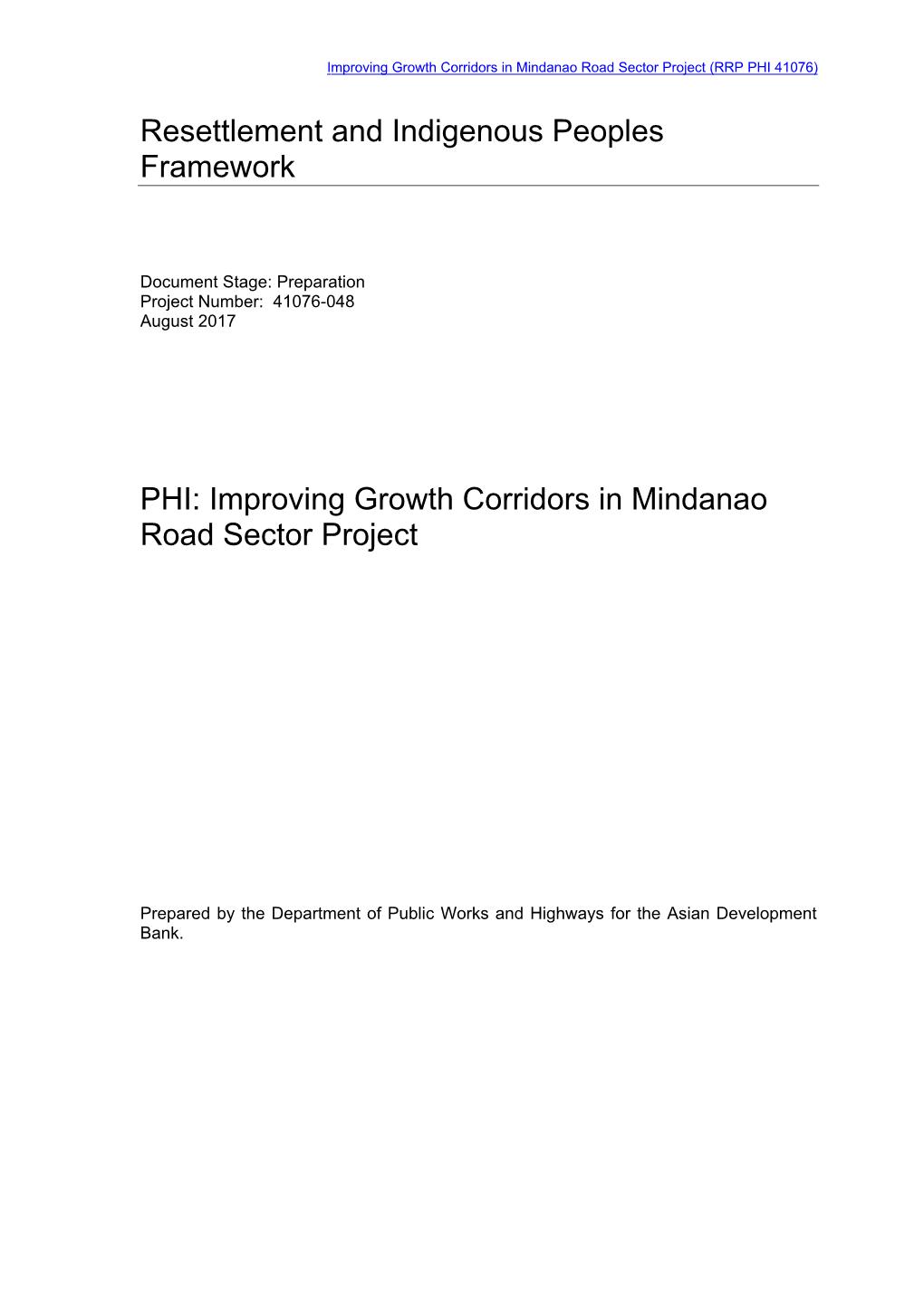 Resettlement And Indigenous Peoples Planning Framework - DocsLib