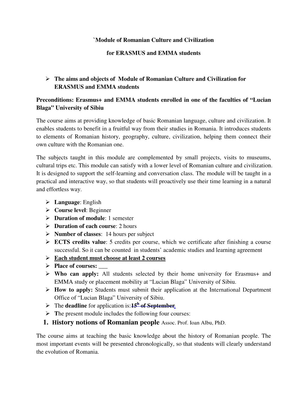 1. History Notions of Romanian People Assoc. Prof. Ioan Albu, Phd