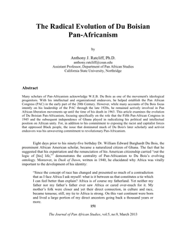 The Radical Evolution of Du Boisian Pan-Africanism