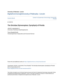 The Siricidae (Hymenoptera: Symphyta) of Florida