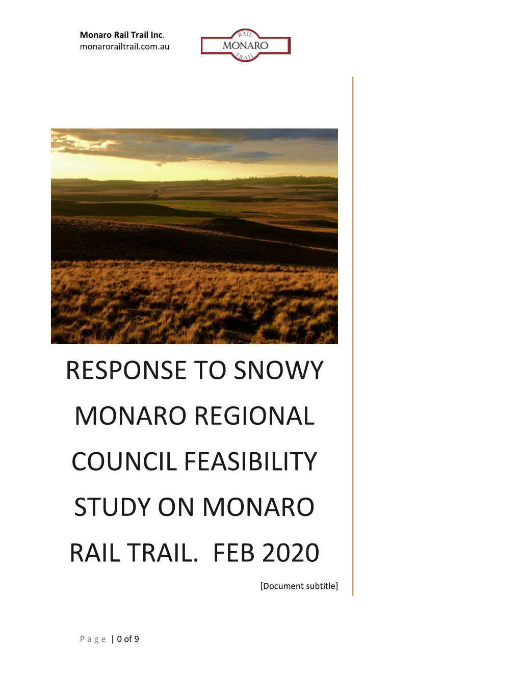 Response to Snowy Monaro Regional Council Feasibility Study on Monaro Rail Trail. Feb 2020