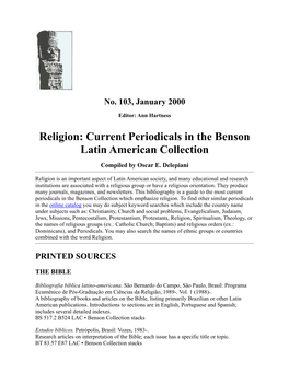 Religion: Current Periodicals in the Benson Latin American Collection