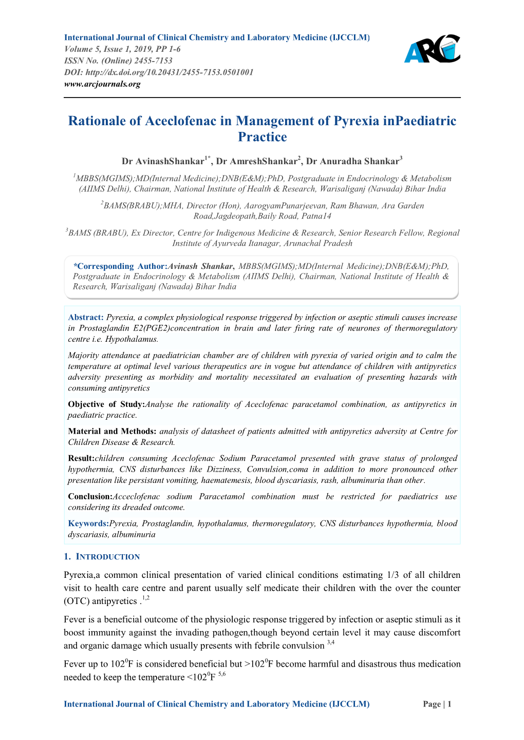 Rationale of Aceclofenac in Management of Pyrexia Inpaediatric Practice