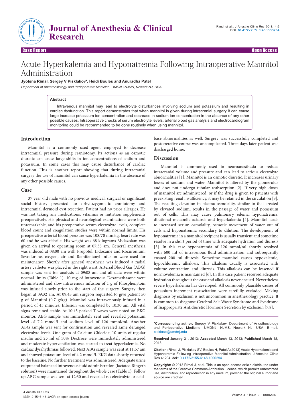 Acute Hyperkalemia and Hyponatremia Following