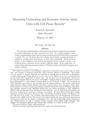 Measuring Commuting and Economic Activity Inside Cities with Cell Phone Recordsthe Authors Are Grateful to the Lirneasia Organiz
