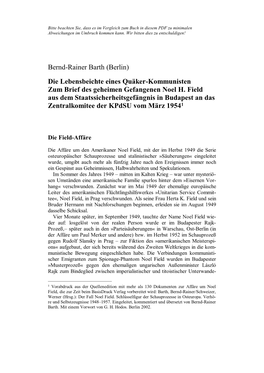 Bernd-Rainer Barth (Berlin) Die Lebensbeichte Eines Quäker