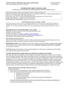 INFORMATION SHEET and SYLLABUS Connect the Literary Works