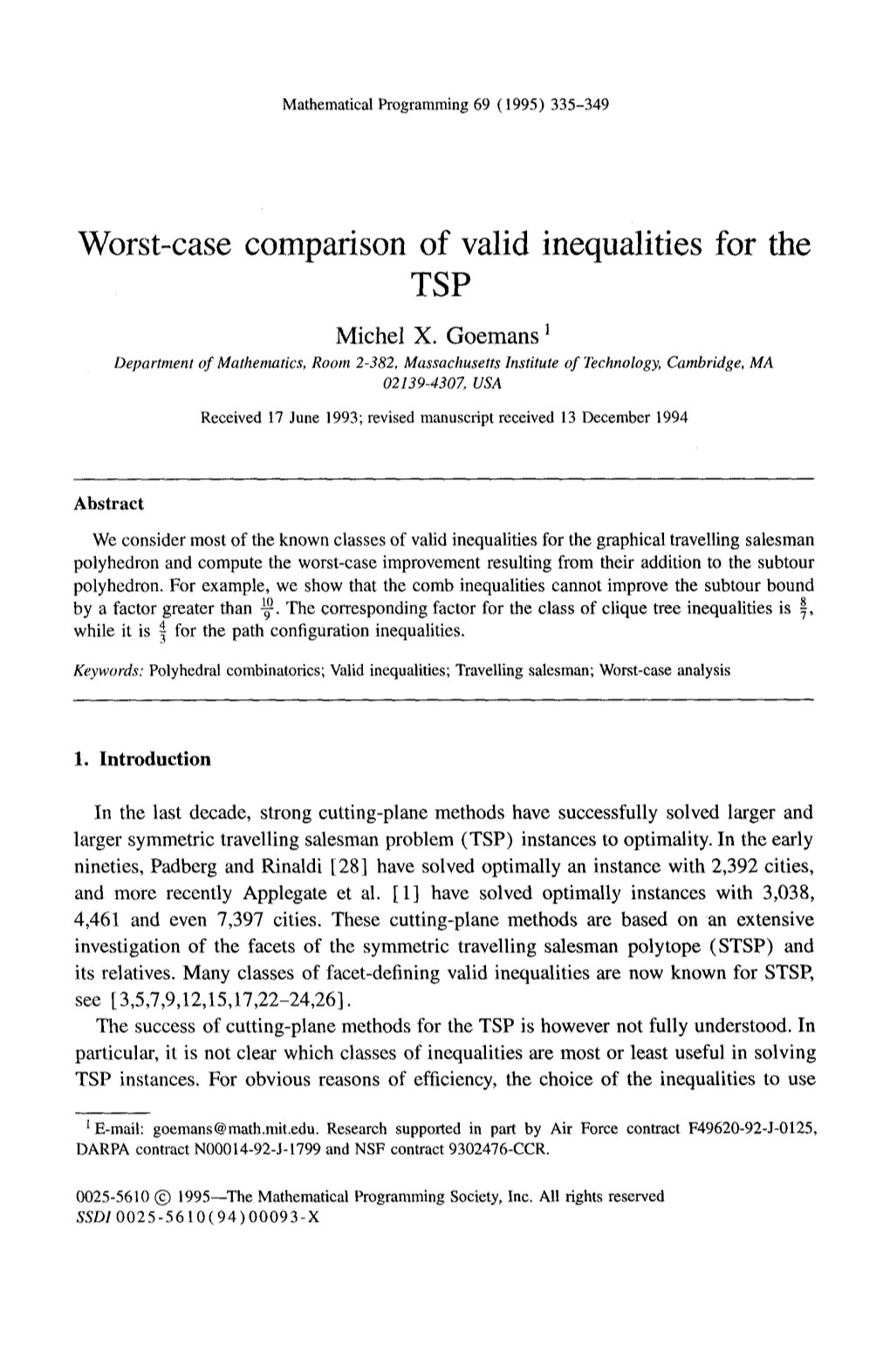 Worst-Case Comparison of Valid Inequalities for the TSP