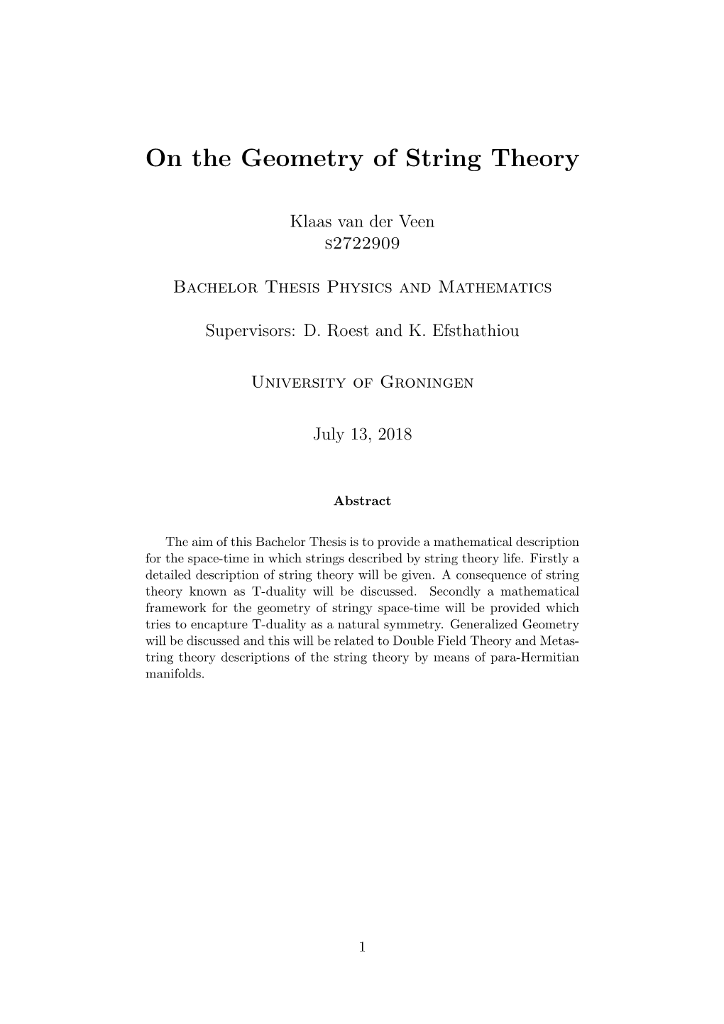 On the Geometry of String Theory