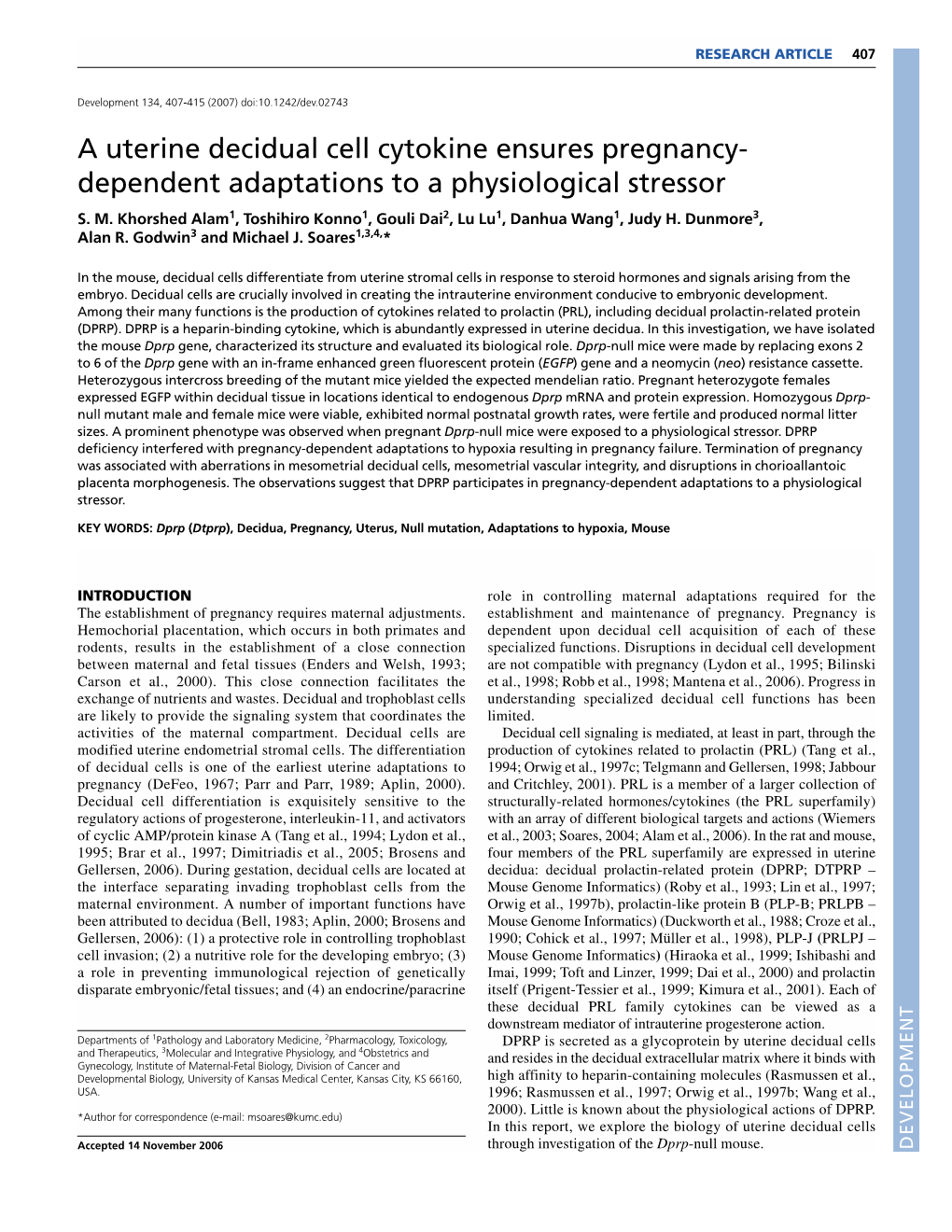 A Uterine Decidual Cell Cytokine Ensures Pregnancy- Dependent