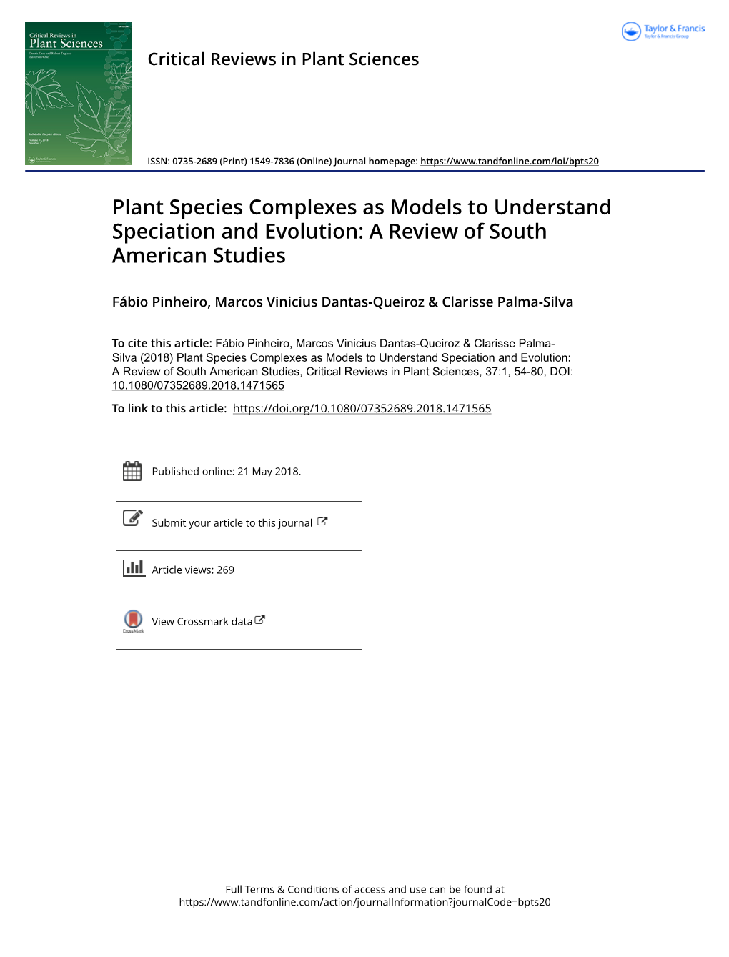 Plant Species Complexes As Models to Understand Speciation and Evolution: a Review of South American Studies