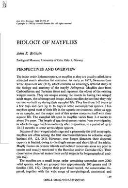 Biology of Mayflies