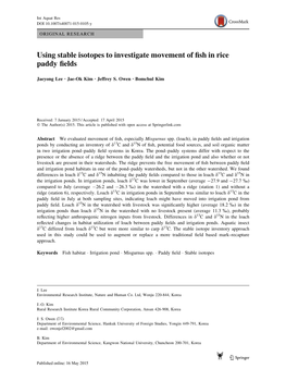 Using Stable Isotopes to Investigate Movement of Fish in Rice Paddy Fields