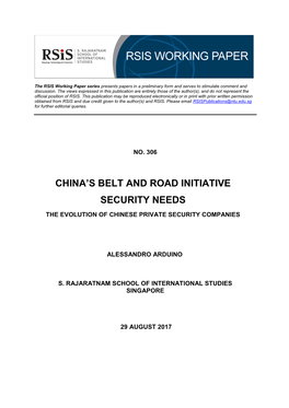 China's Belt and Road Initiative Security Needs