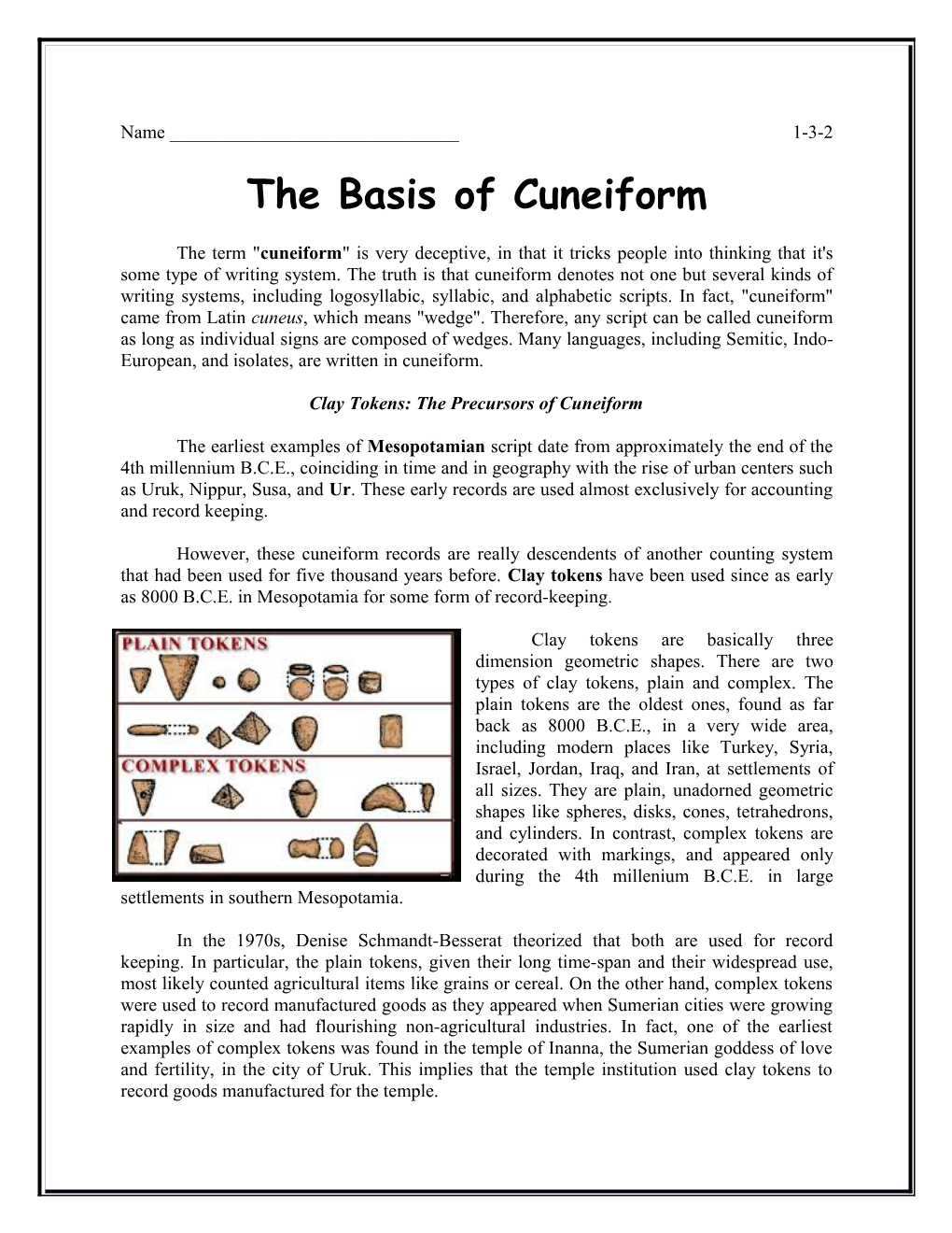 Clay Tokens: the Precursors of Cuneiform