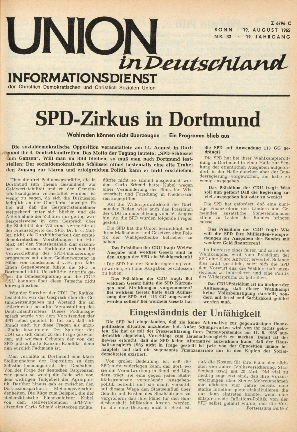 UID Jg. 19 1965 Nr. 33, Union in Deutschland