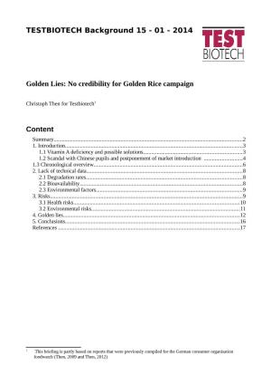 No Credibility for Golden Rice Campaign Content