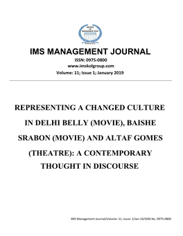 IMS MANAGEMENT JOURNAL ISSN: 0975-0800 Volume: 11; Issue 1; January 2019