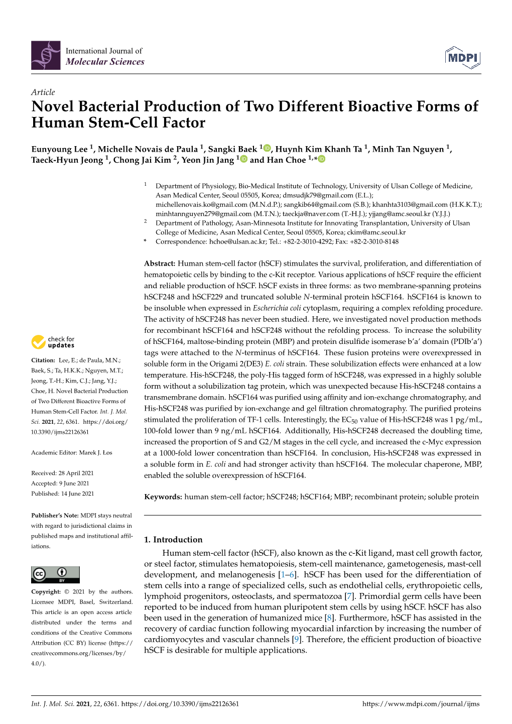 Novel Bacterial Production of Two Different Bioactive Forms of Human Stem-Cell Factor