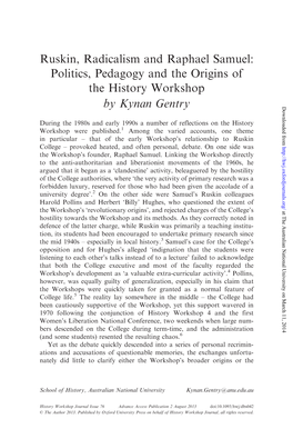 Ruskin, Radicalism and Raphael Samuel: Politics, Pedagogy and the Origins of the History Workshop