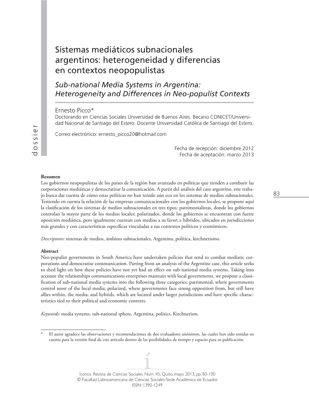 Sistemas Mediáticos Subnacionales Argentinos