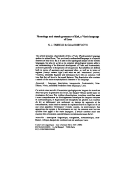 Phonology and Sketch Grammar of Kri, a Vietic Language of Laos
