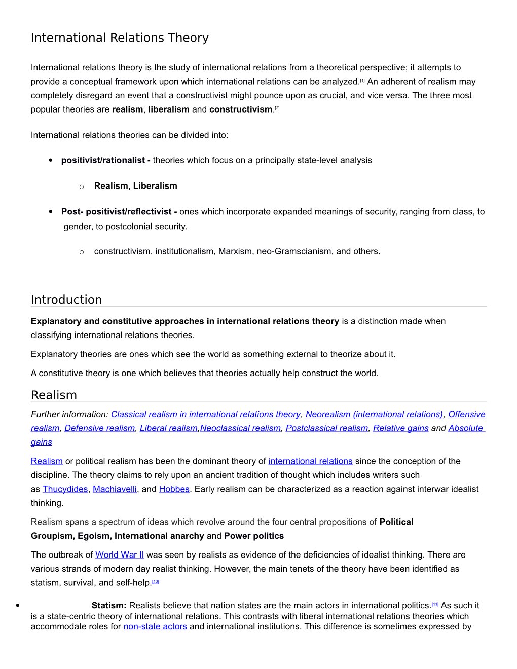 International Relations Theory Introduction Realism