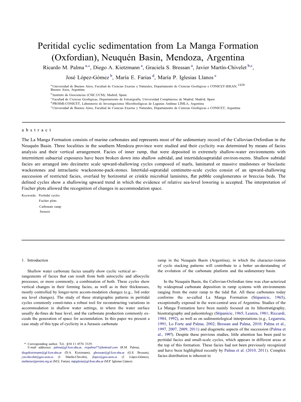 Peritidal Cyclic Sedimentation from La Manga Formation (Oxfordian), Neuquén Basin, Mendoza, Argentina Ricardo M