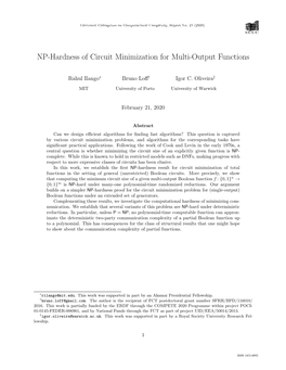 NP-Hardness of Circuit Minimization for Multi-Output Functions