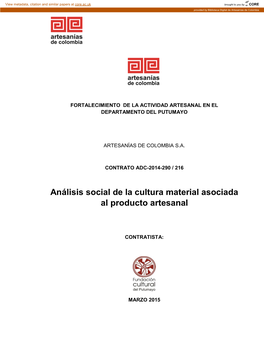 Análisis Social De La Cultura Material Asociada Al Producto Artesanal